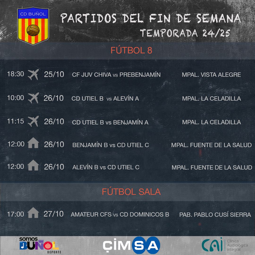 horarios CD Buñol 27-10-2024